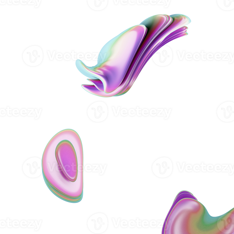 abstract 3d iridescent twisted colour shape on transparent background png
