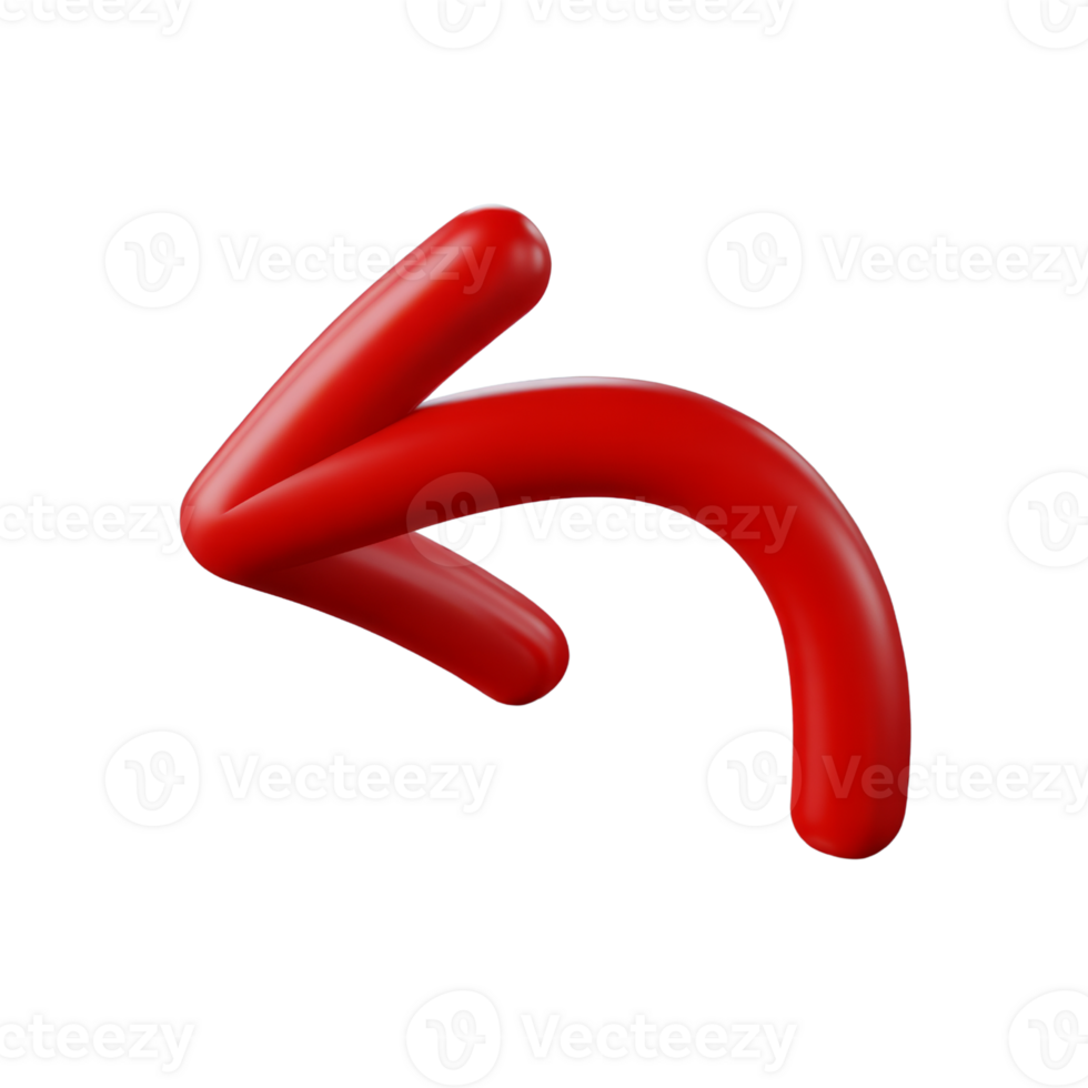 3d red arrow backwards curved design element png