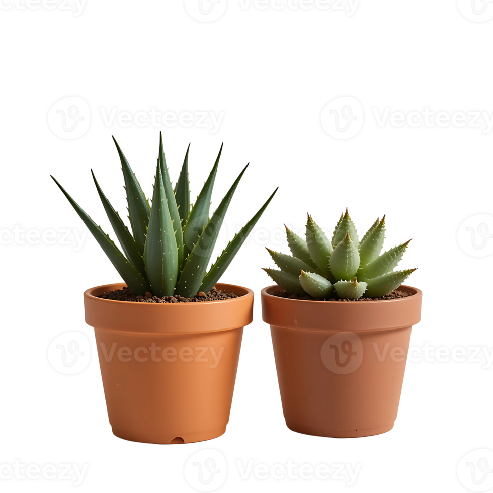 Two succulents in terracotta pots home decor png