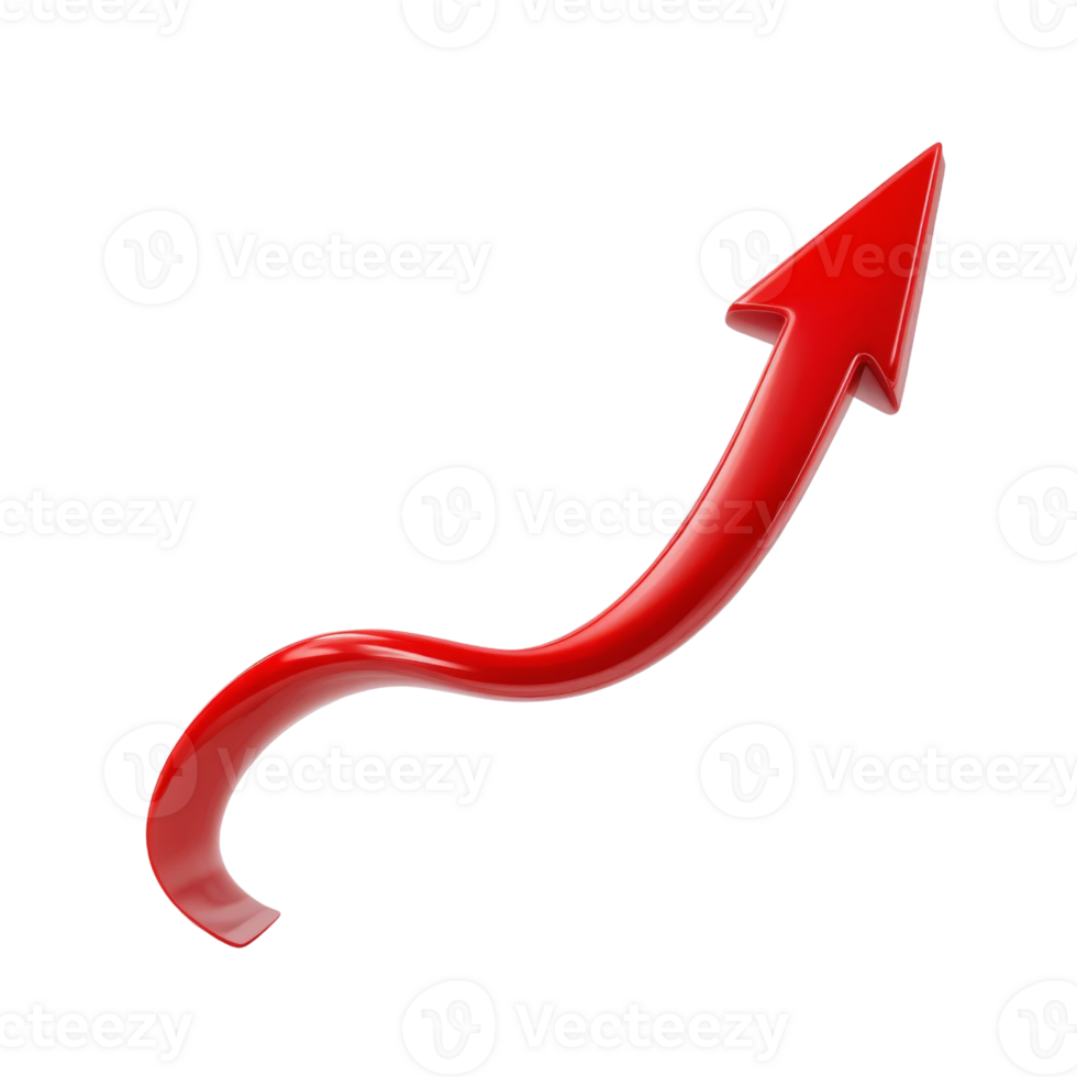 Red 3d arrow rising upward growth success png