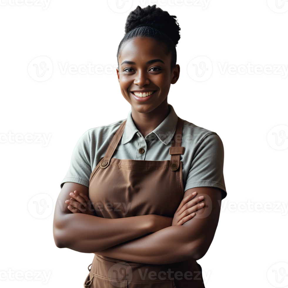 Confident young african american woman barista smiling png