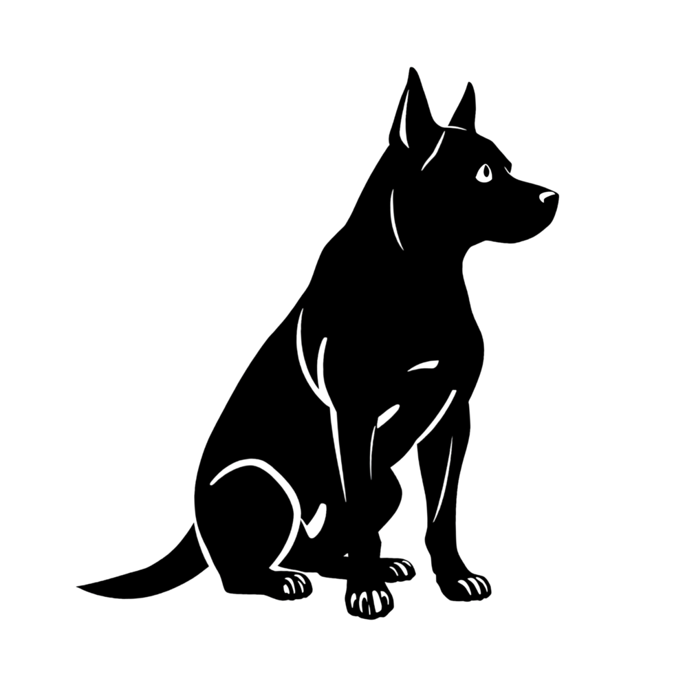 A black and white drawing of a dog sitting png