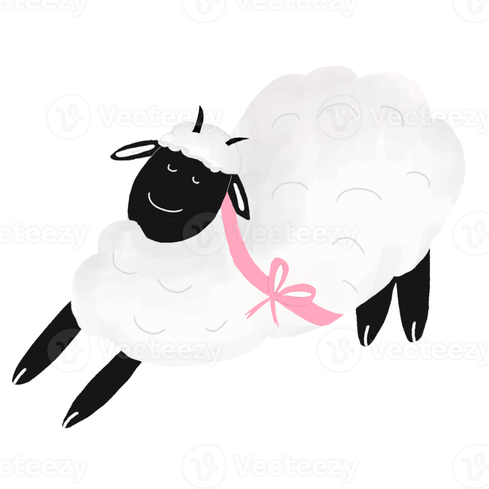 A cartoon sheep with a pink ribbon on its head png