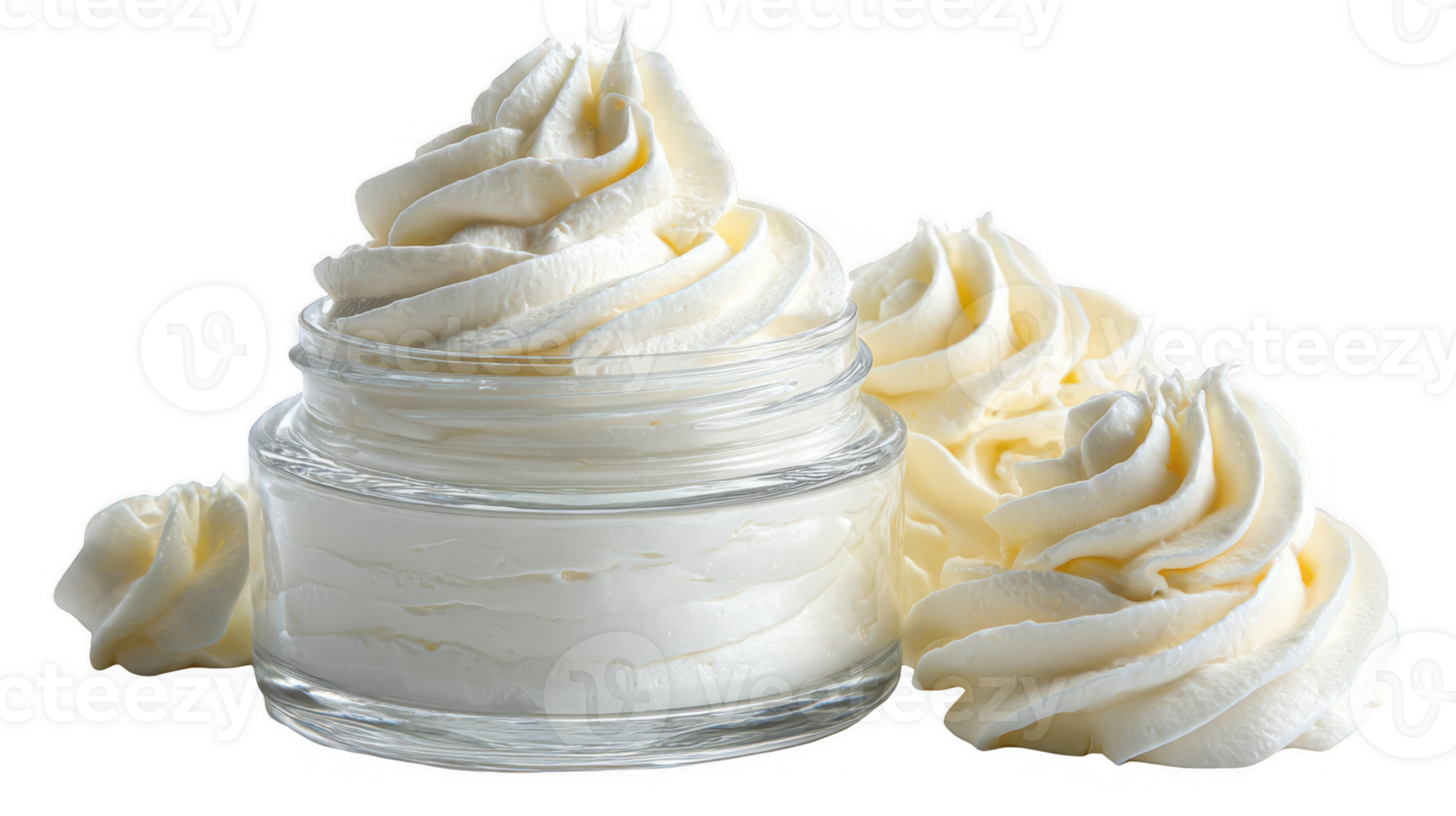 Whipped shea butter cream overflowing glass jar on transparent background png