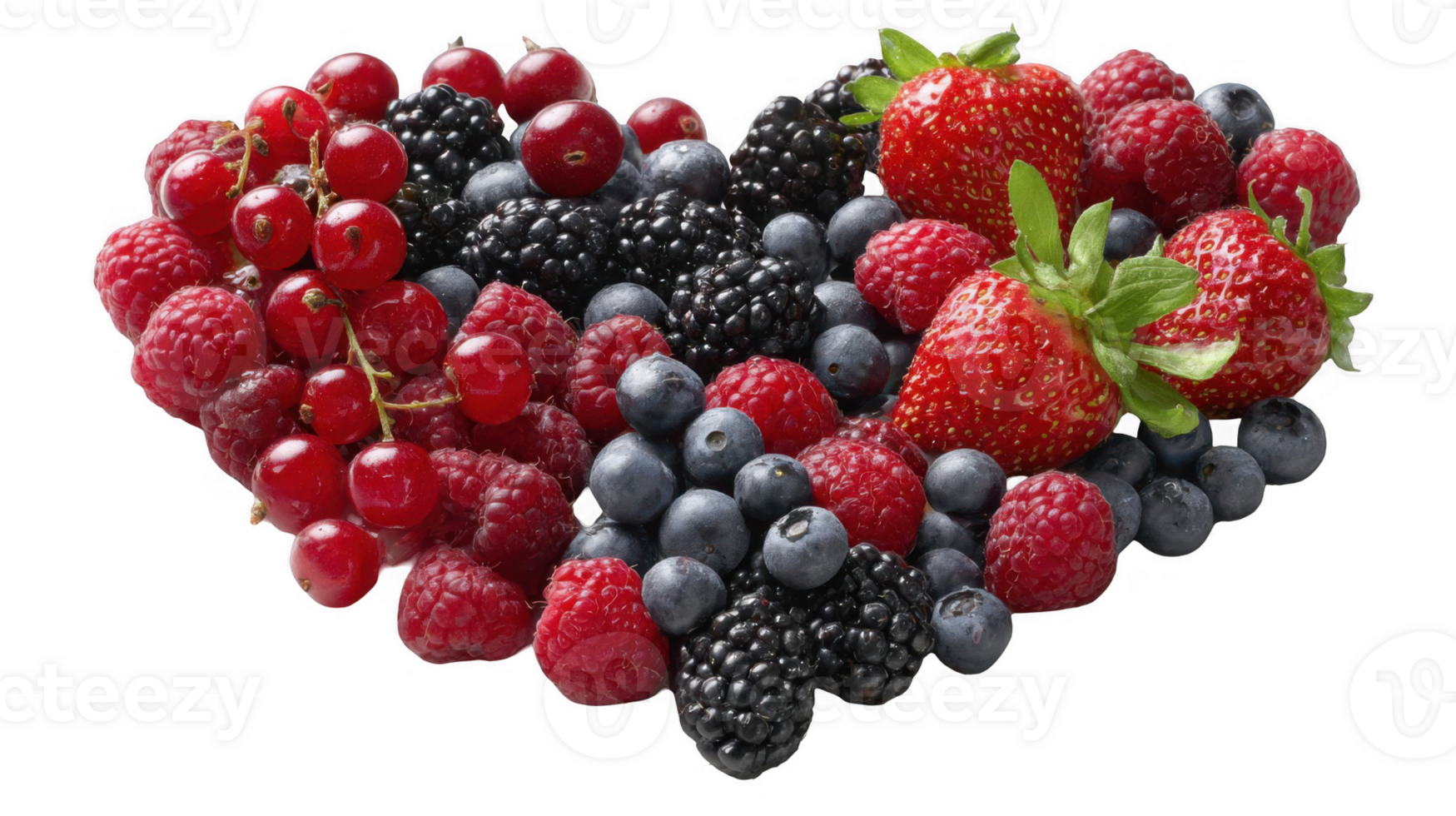 Fresh berries forming a heart shape on transparent background png