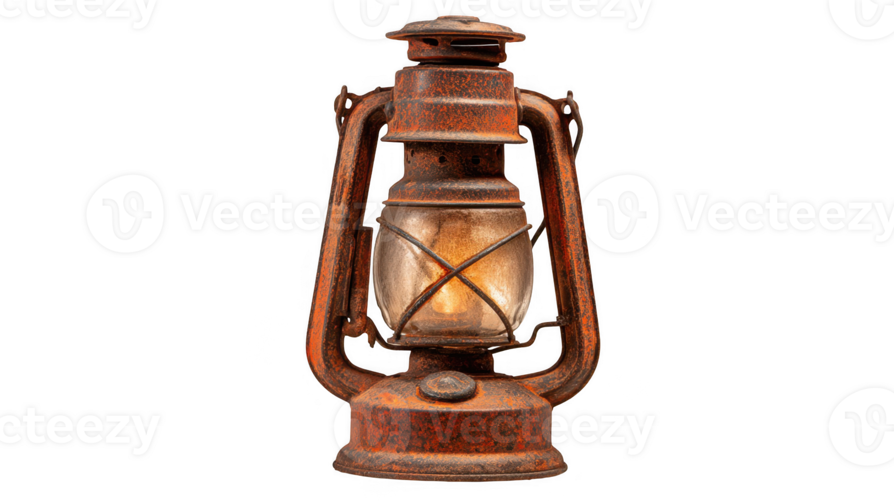 Rusty kerosene lantern glowing on transparent background png
