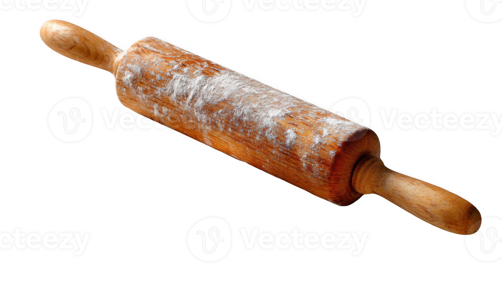 Wooden rolling pin covered with flour on transparent background png