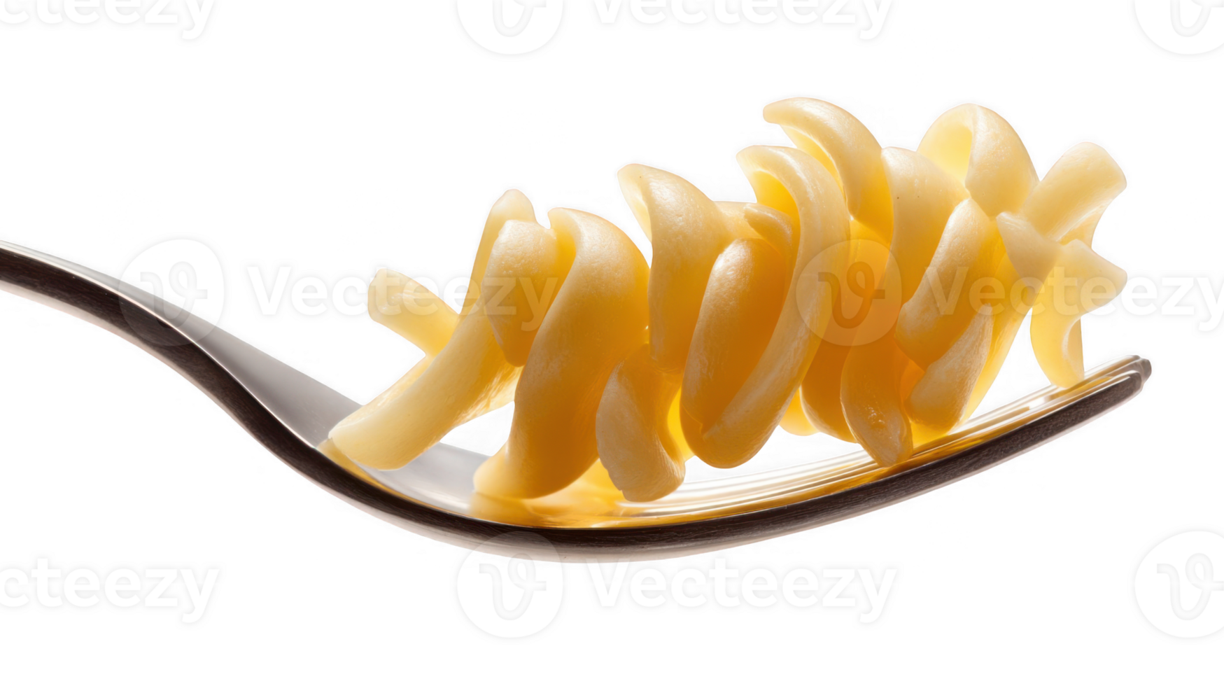 Fork elegantly twirling fusilli pasta with transparent background png