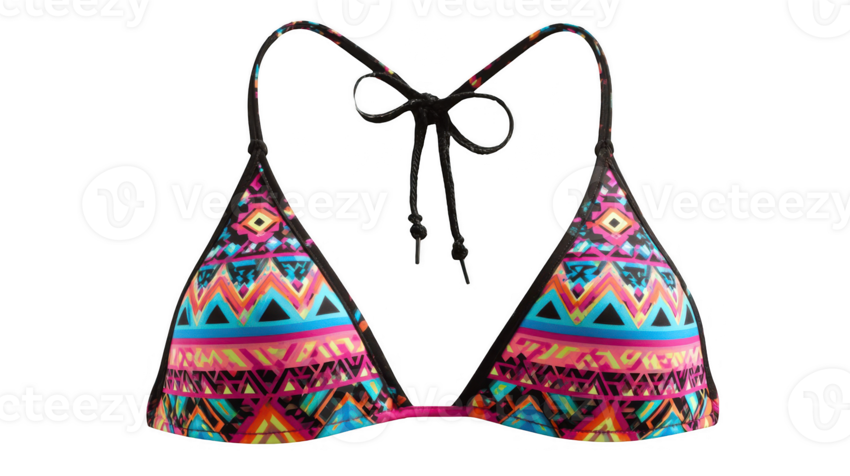 Vibrant geometric print bikini top on transparent background png