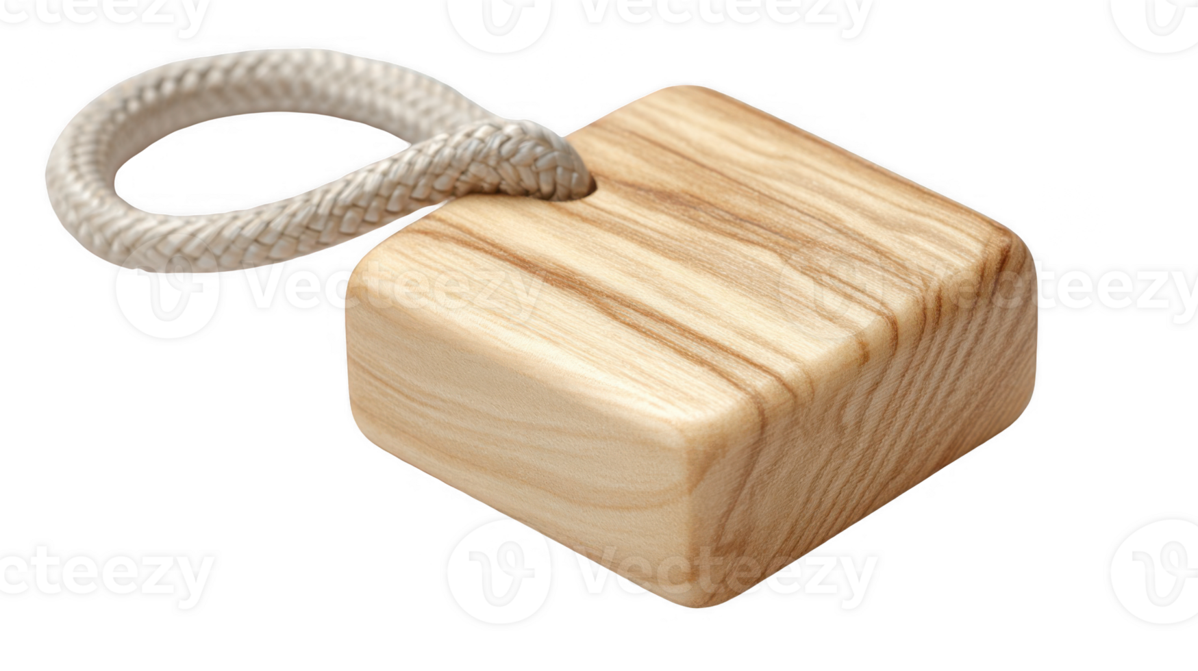 Small polished wooden charm glowing in soft light with string on transparent background png
