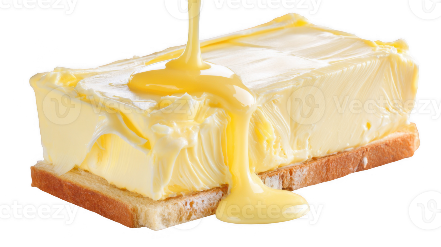 Creamy butter melting on a slice of toasted bread with transparent background png