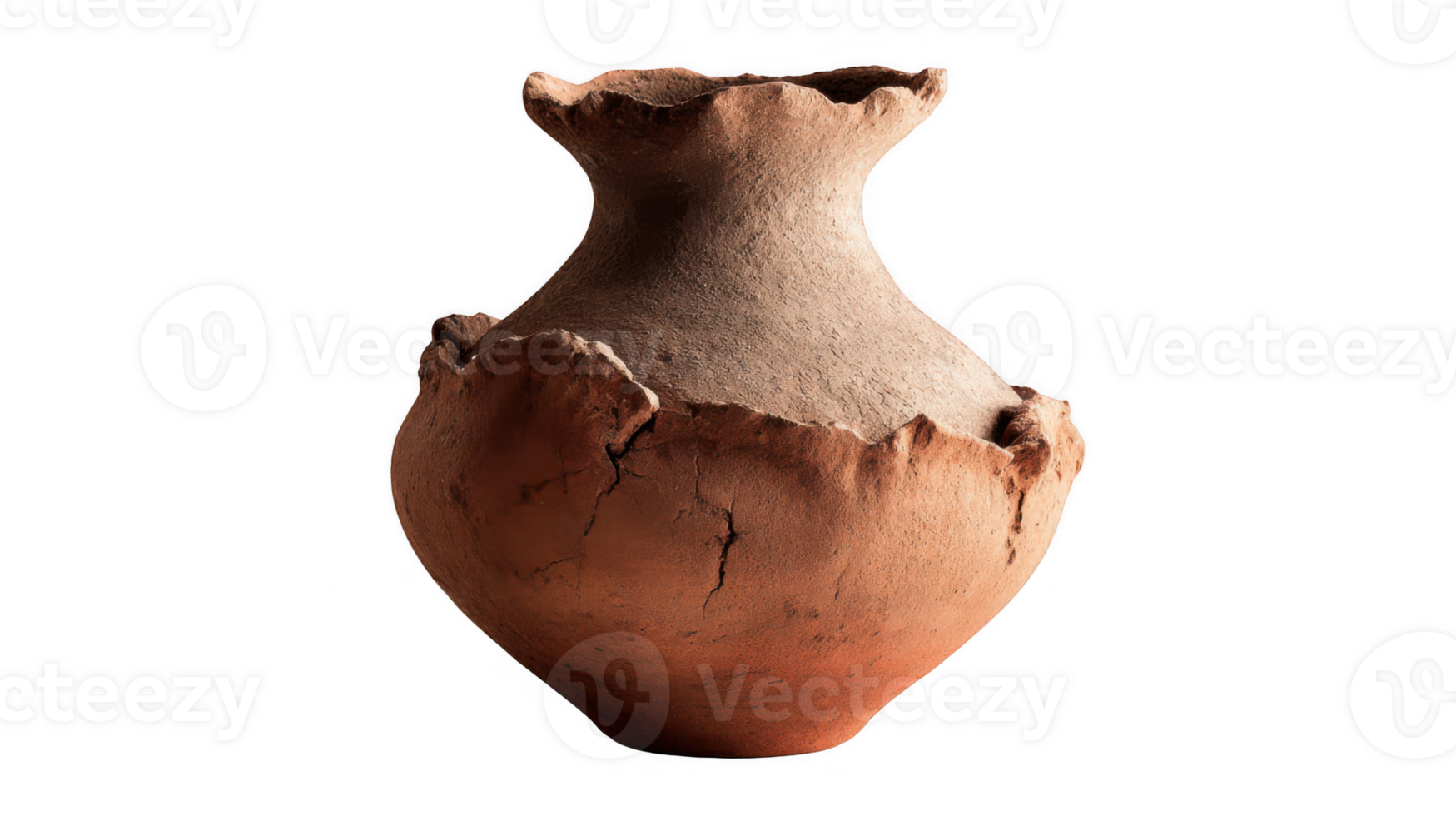 Ancient clay vase showing signs of aging and wear on transparent background png