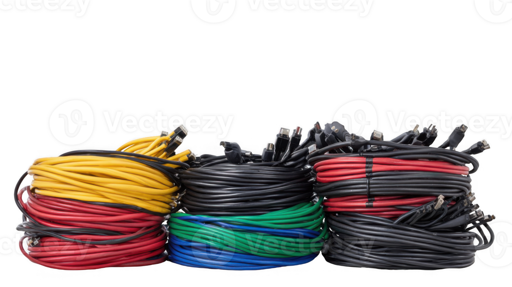Colorful rolled cables with transparent background, perfect for technology and communication projects png