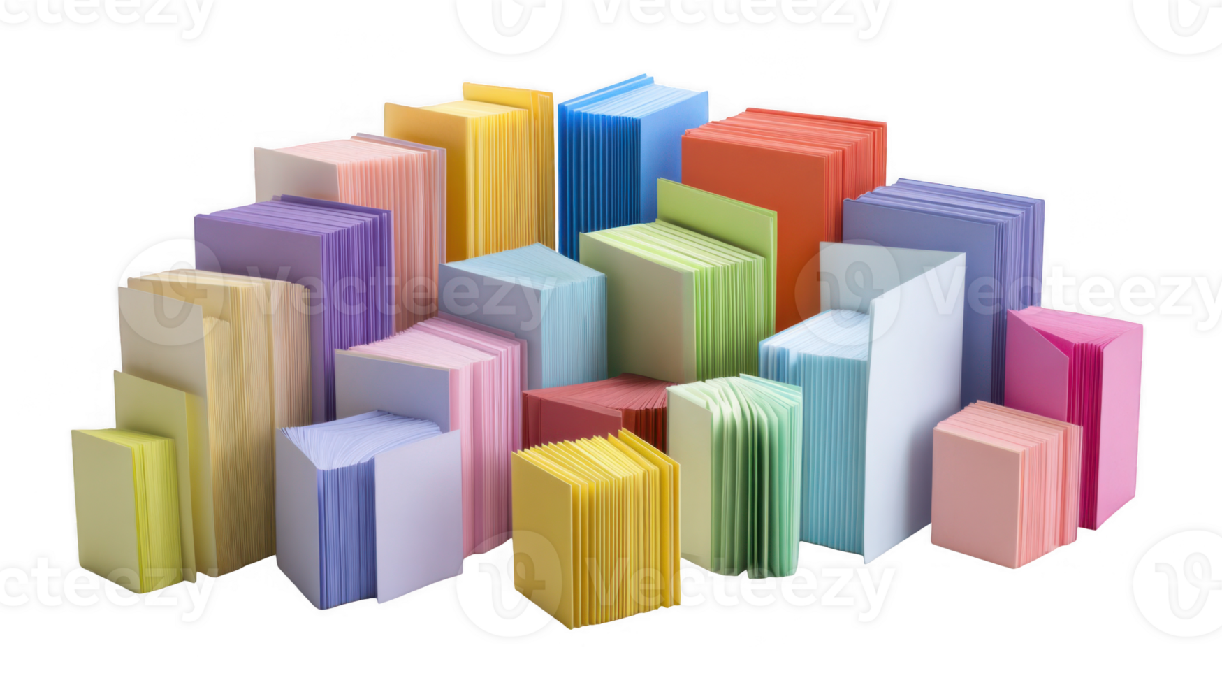 Colorful paper stacks forming a cityscape on transparent background png