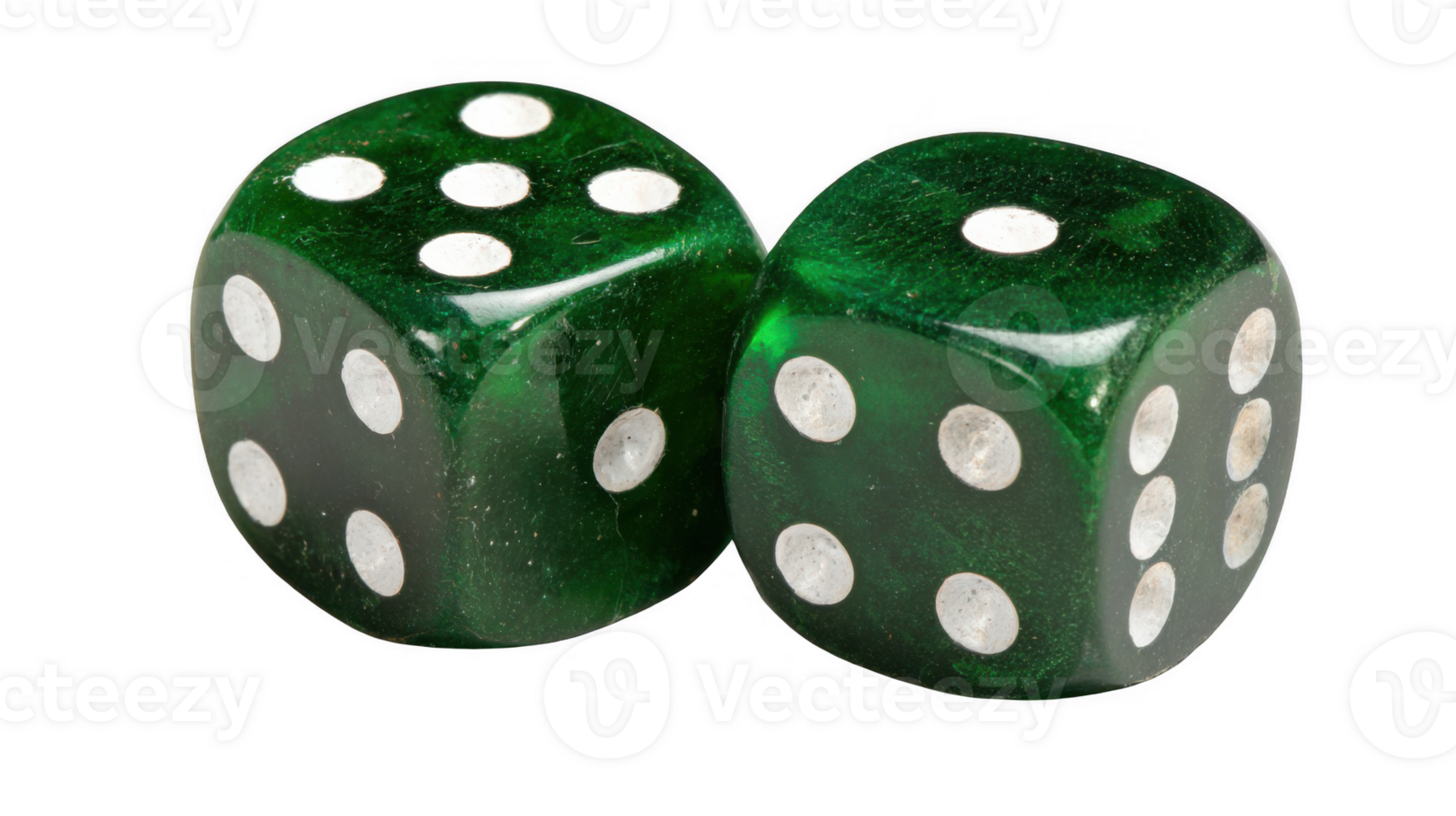 Two green dice showing five and four on transparent background png