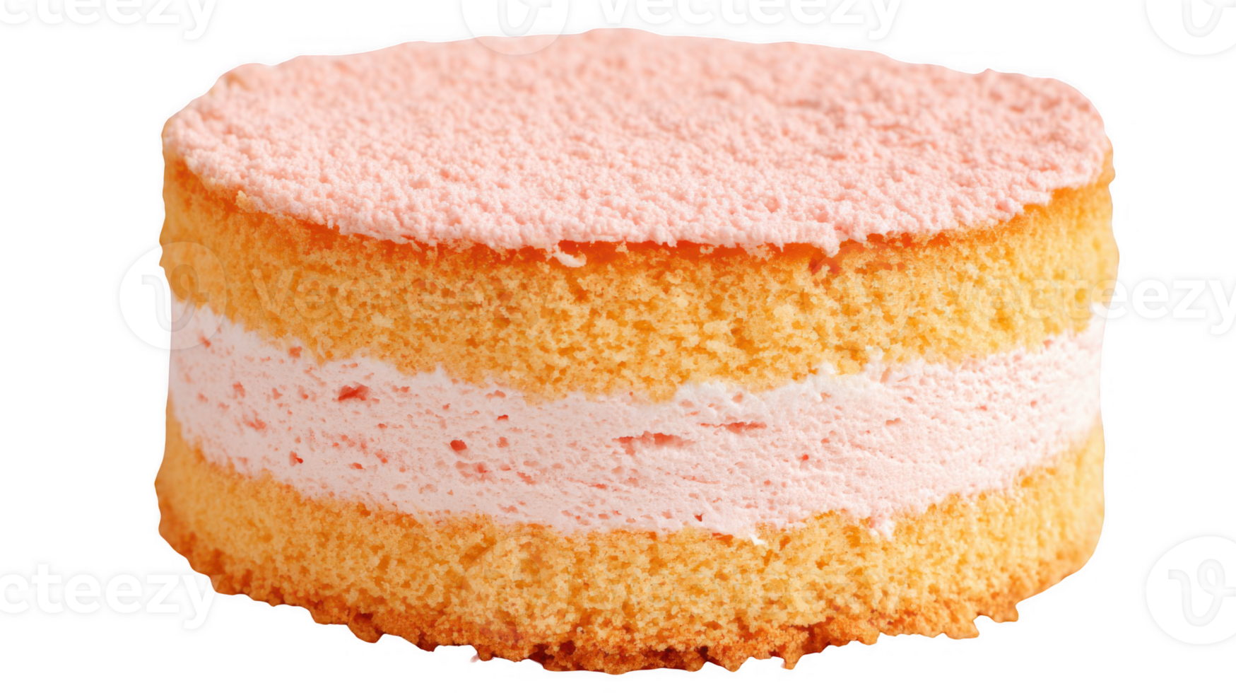 Delicious light pink sponge cake with creamy filling on transparent background png