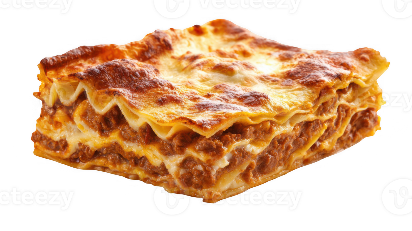 Freshly baked lasagna with crispy edges on transparent background png