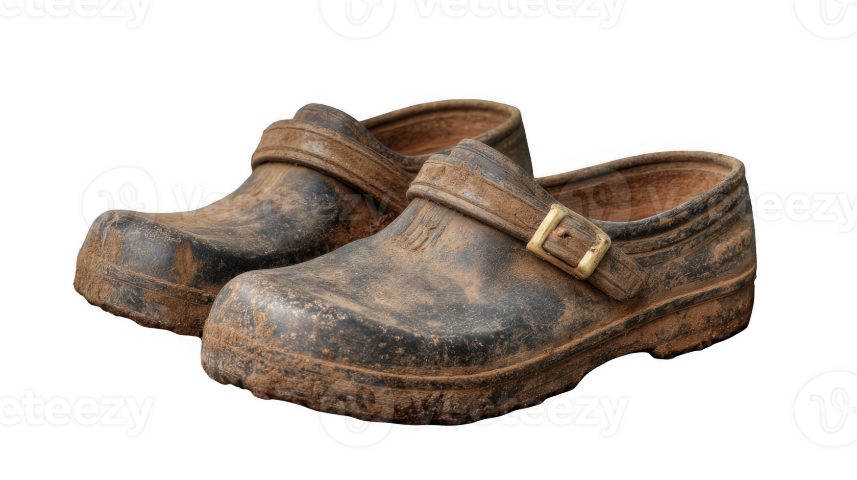 Muddy rubber clogs isolated on transparent background png