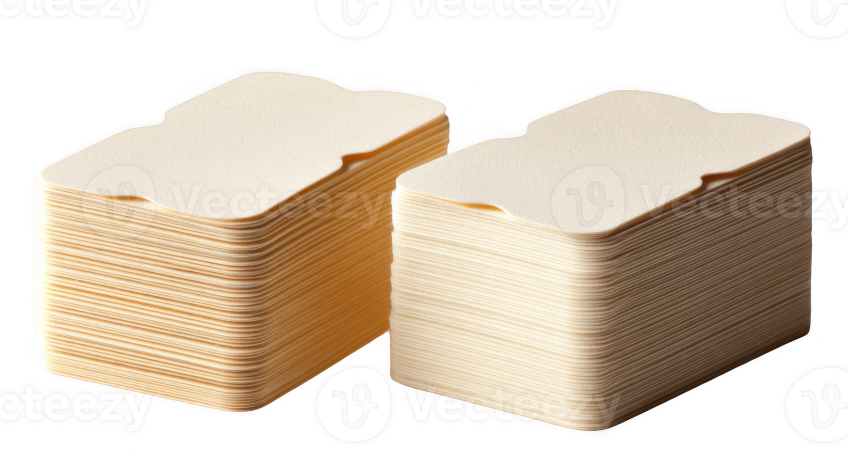 Two stacks of blank pull tab cards with soft shadows on transparent background png