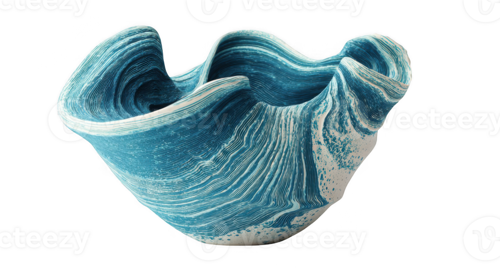 Ceramic vase inspired by tidal waves with transparent background png