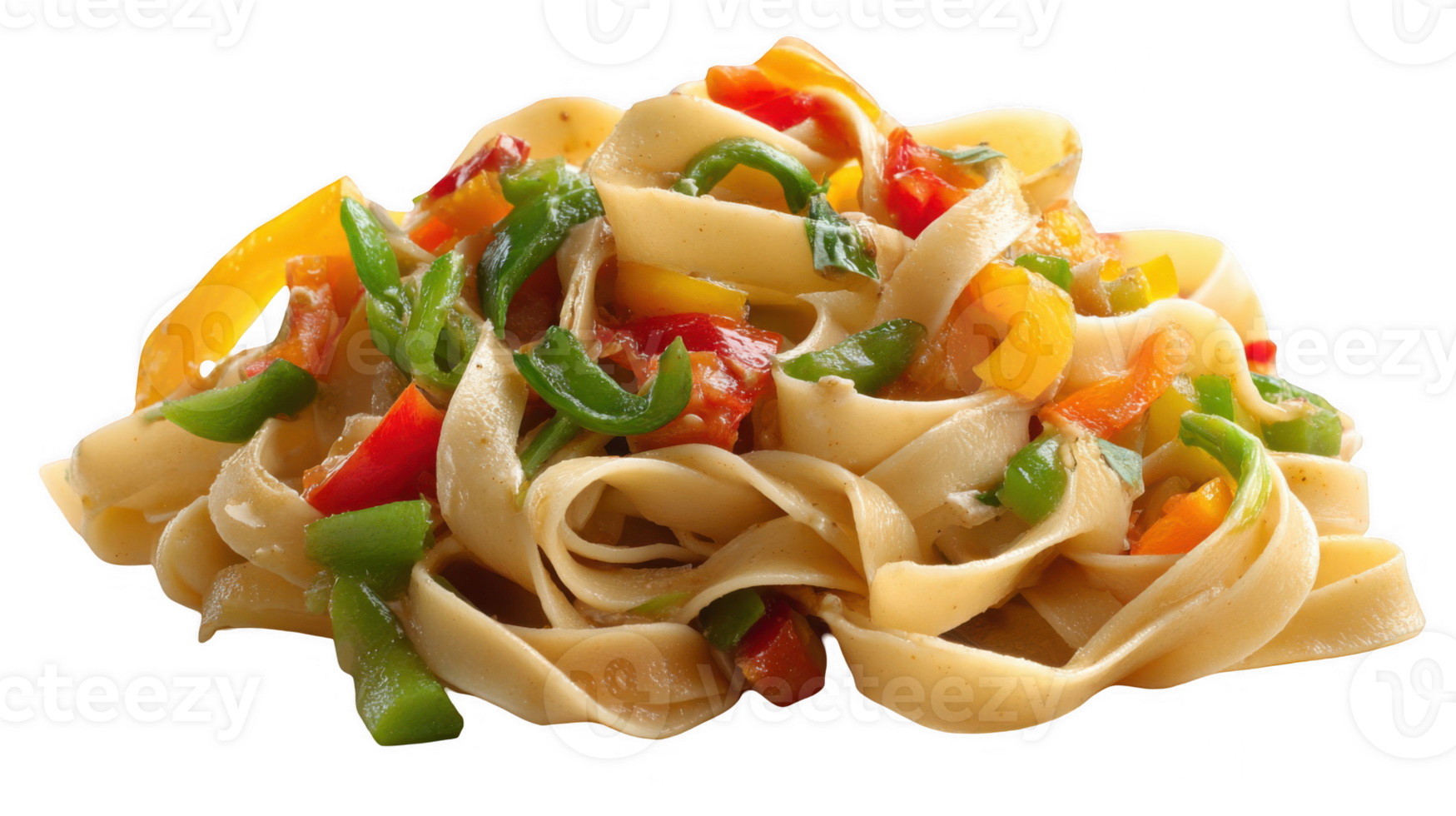 Sourdough noodles with colorful vegetables on transparent background png
