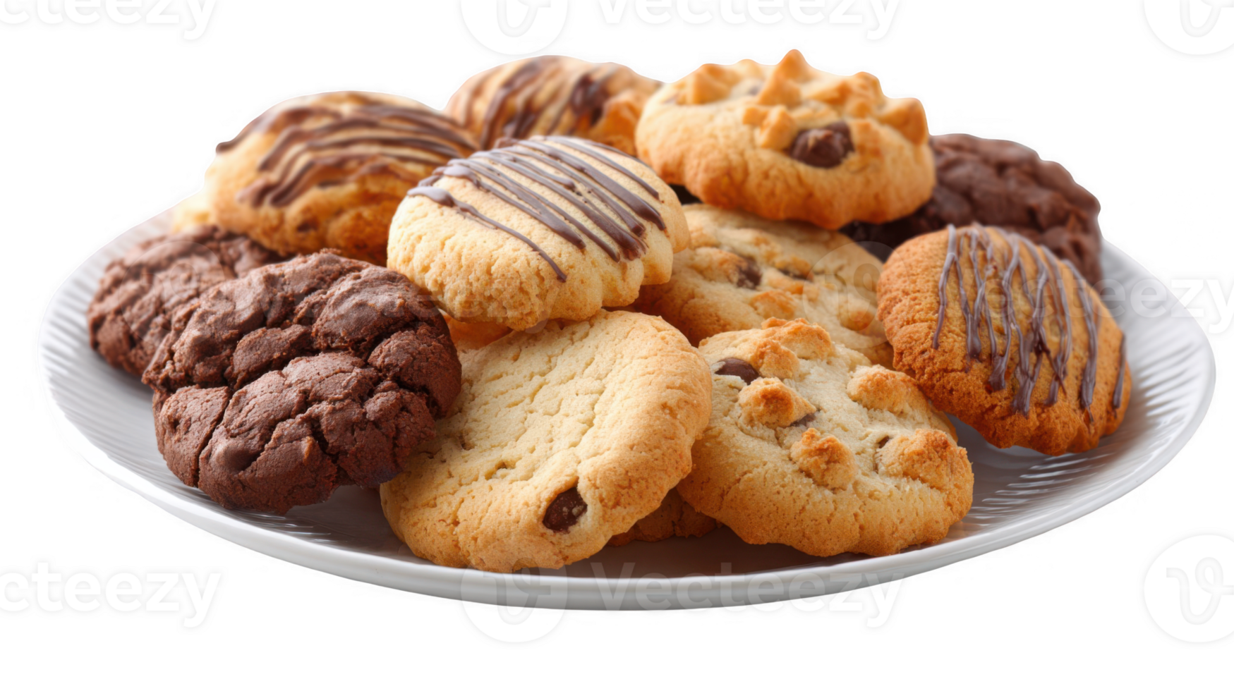 Plate of assorted homemade cookies on transparent background png