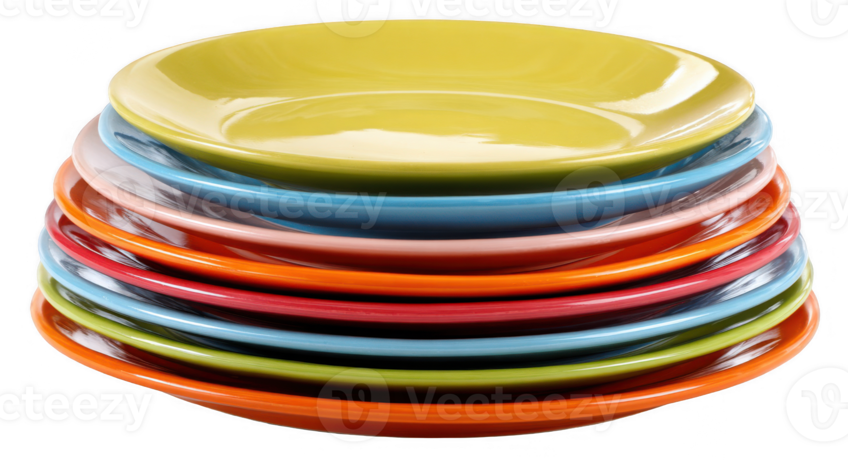 Stack of colorful plates on transparent background, ready for a family meal png