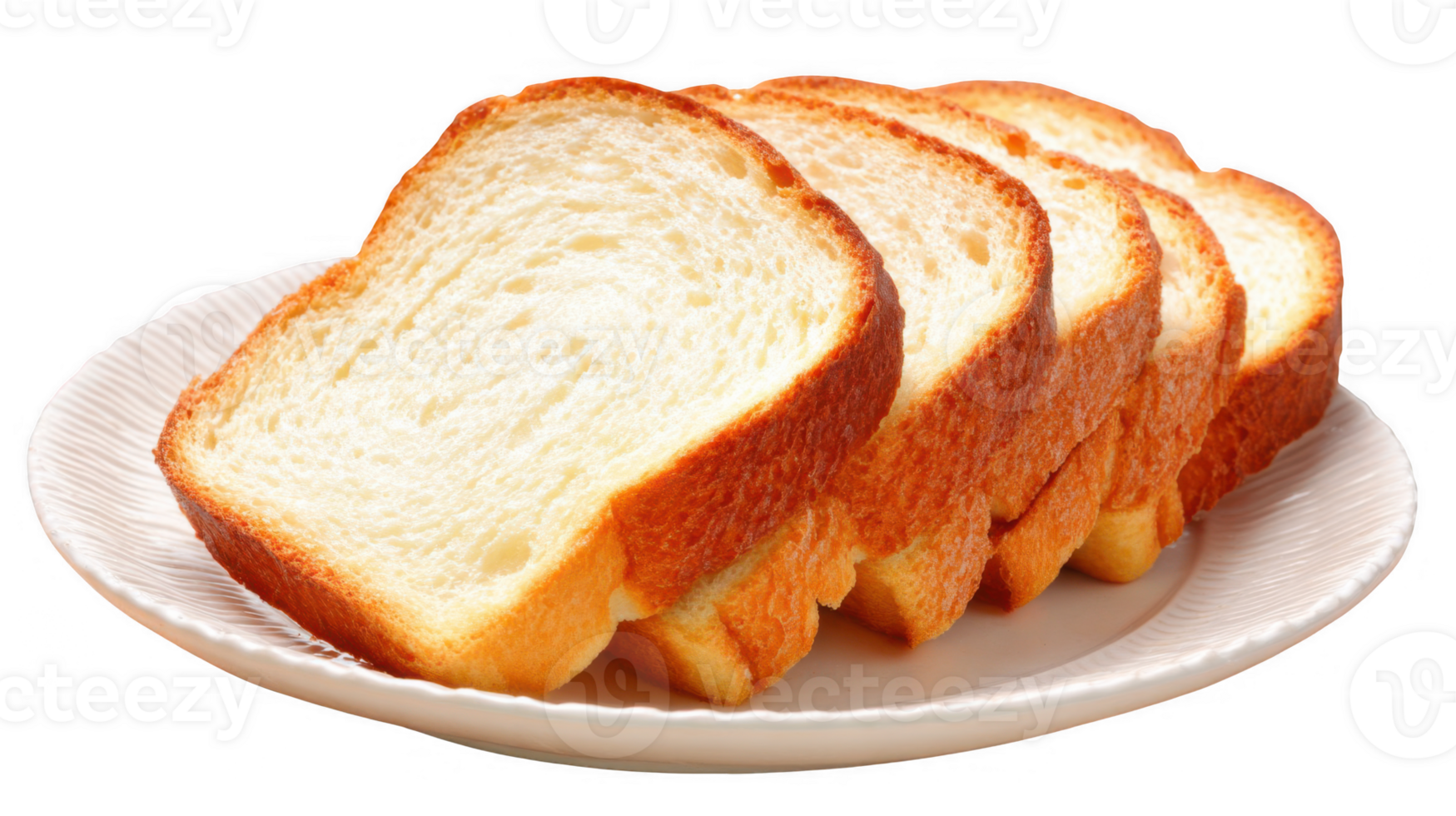 Slices of white bread with golden crust on a plate with transparent background png