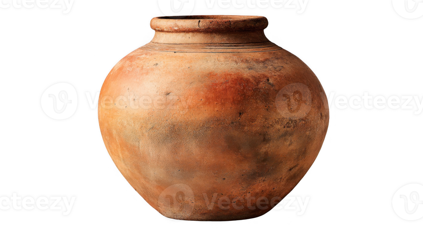Round terracotta vase showing subtle texture on transparent background png