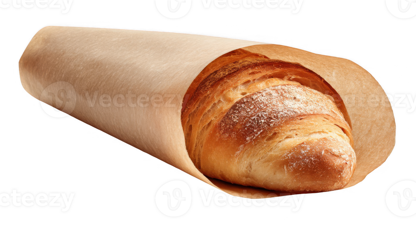 Freshly baked bread wrapped in parchment paper on transparent background png