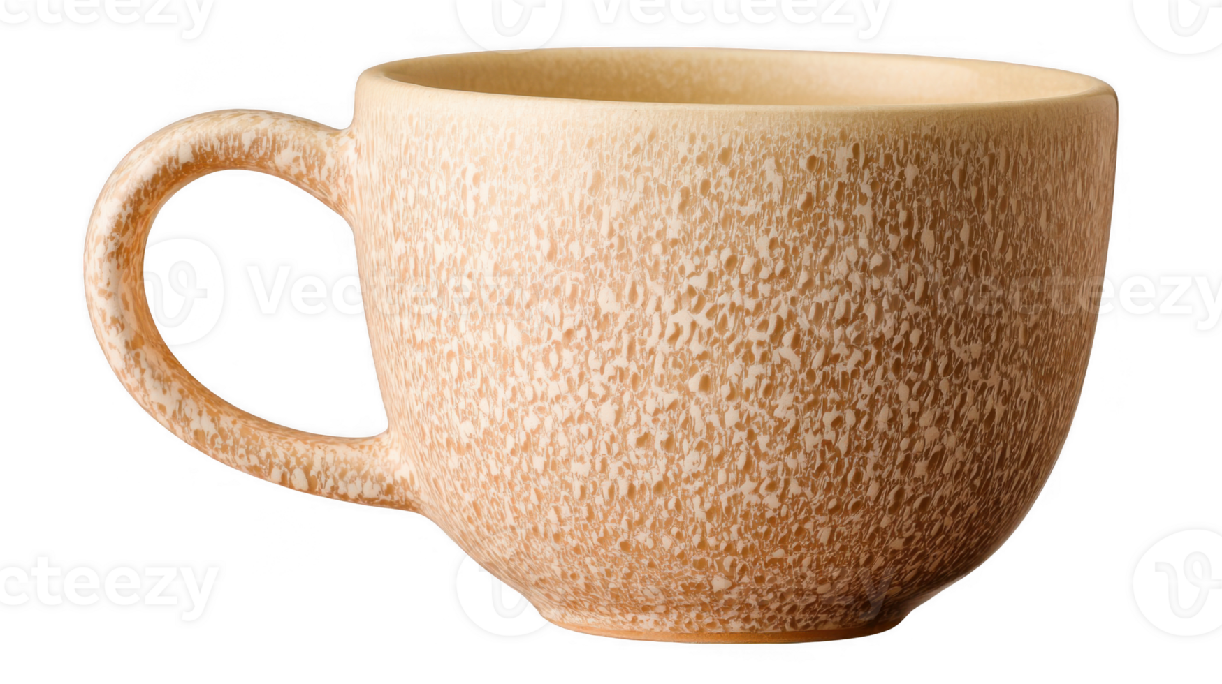 Cream colored ceramic mug with textured surface on transparent background png