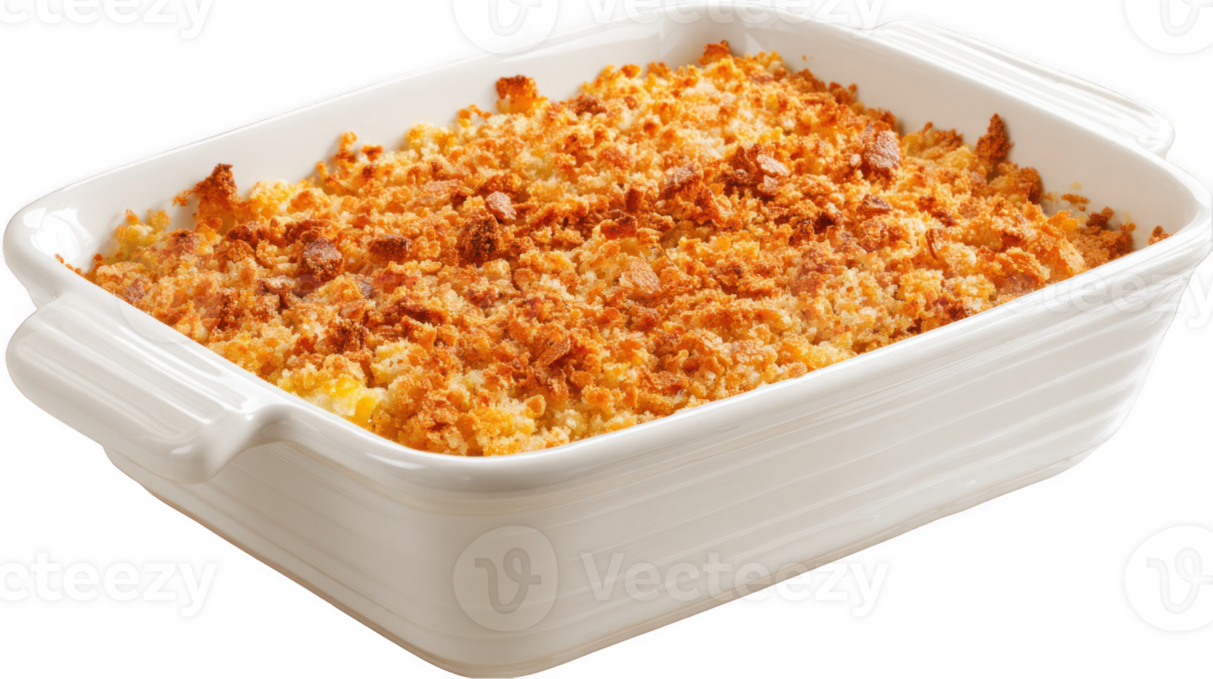 Delicious golden brown casserole with crunchy topping png