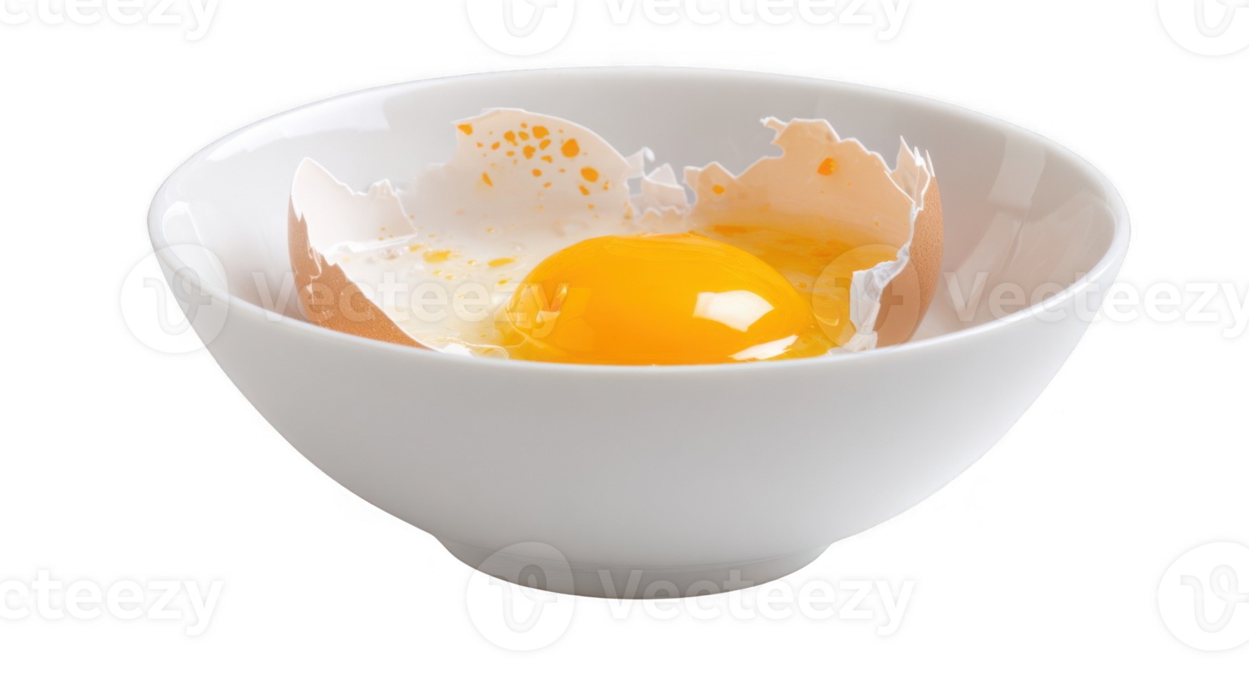 Broken egg yolk in a white bowl on transparent background png