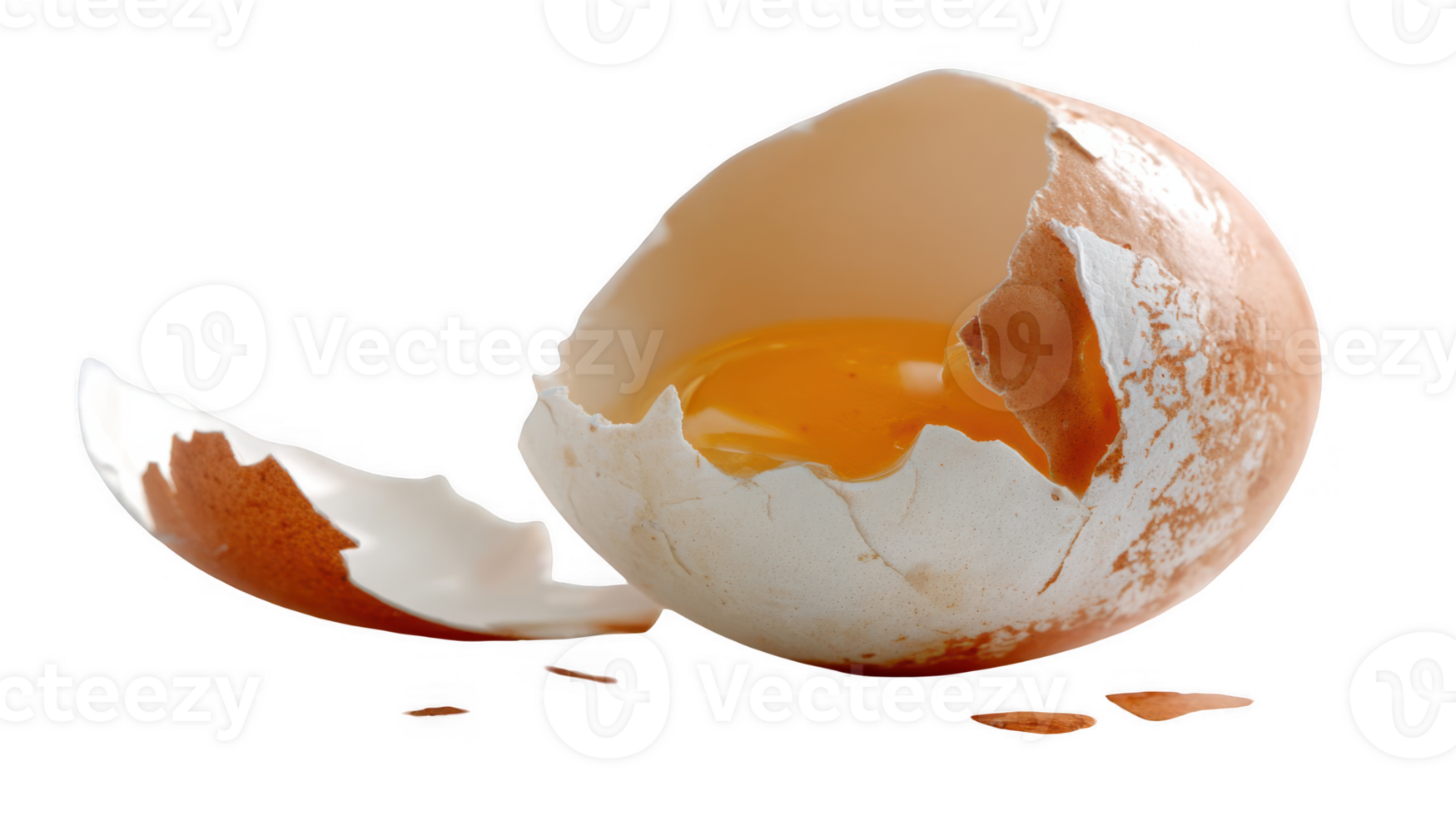 Broken brown egg yolk spilling on transparent background png