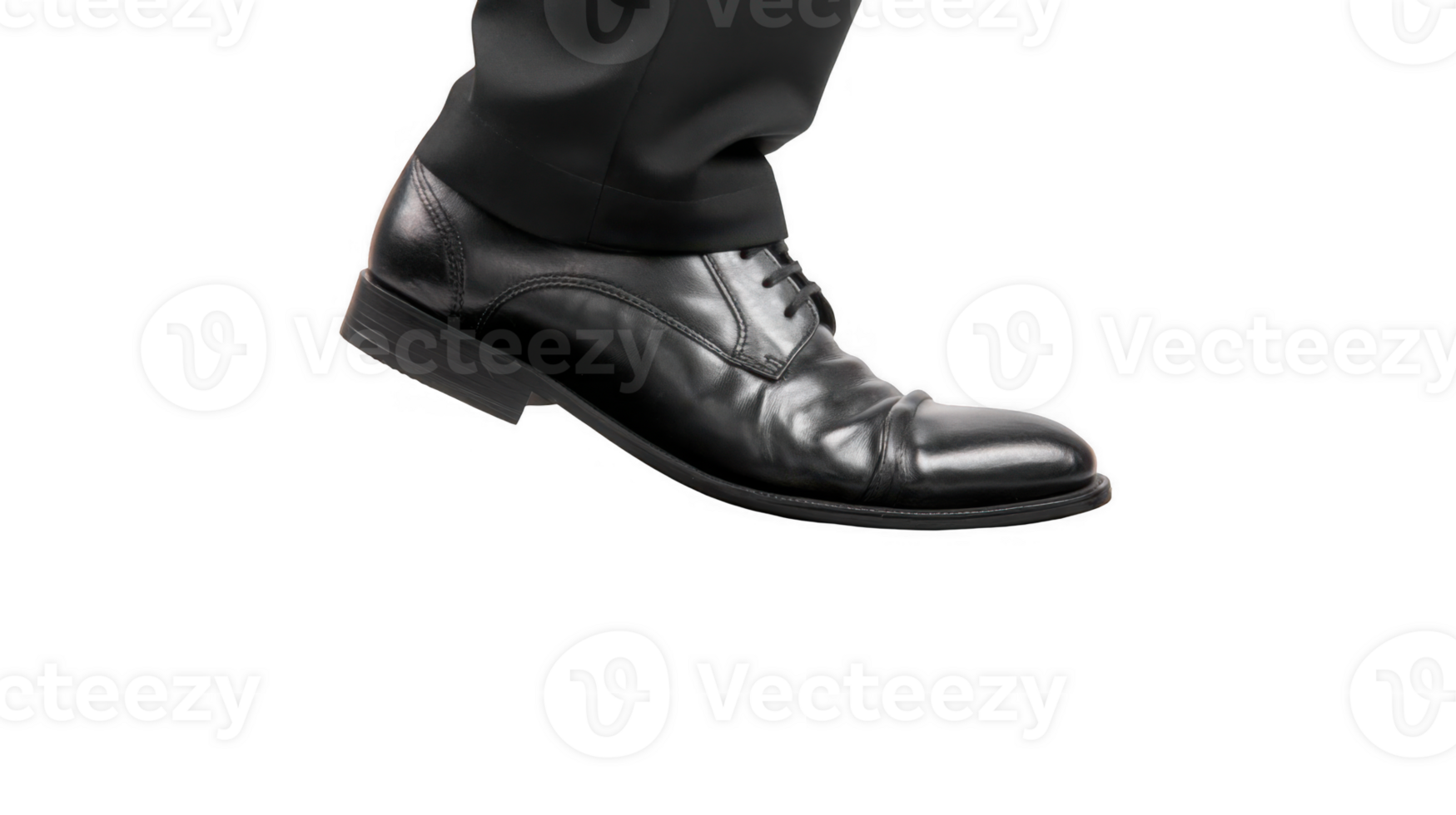 Black leather shoe striking padded surface with transparent background png
