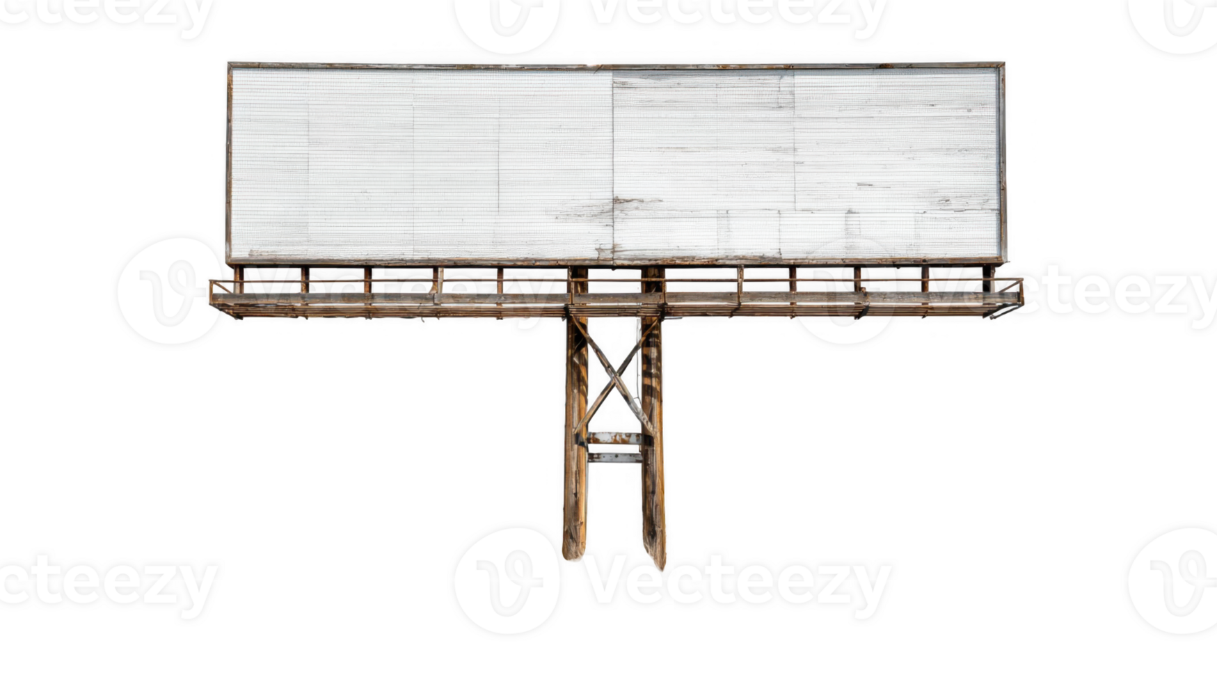 Large blank billboard with wooden support structure on transparent background png