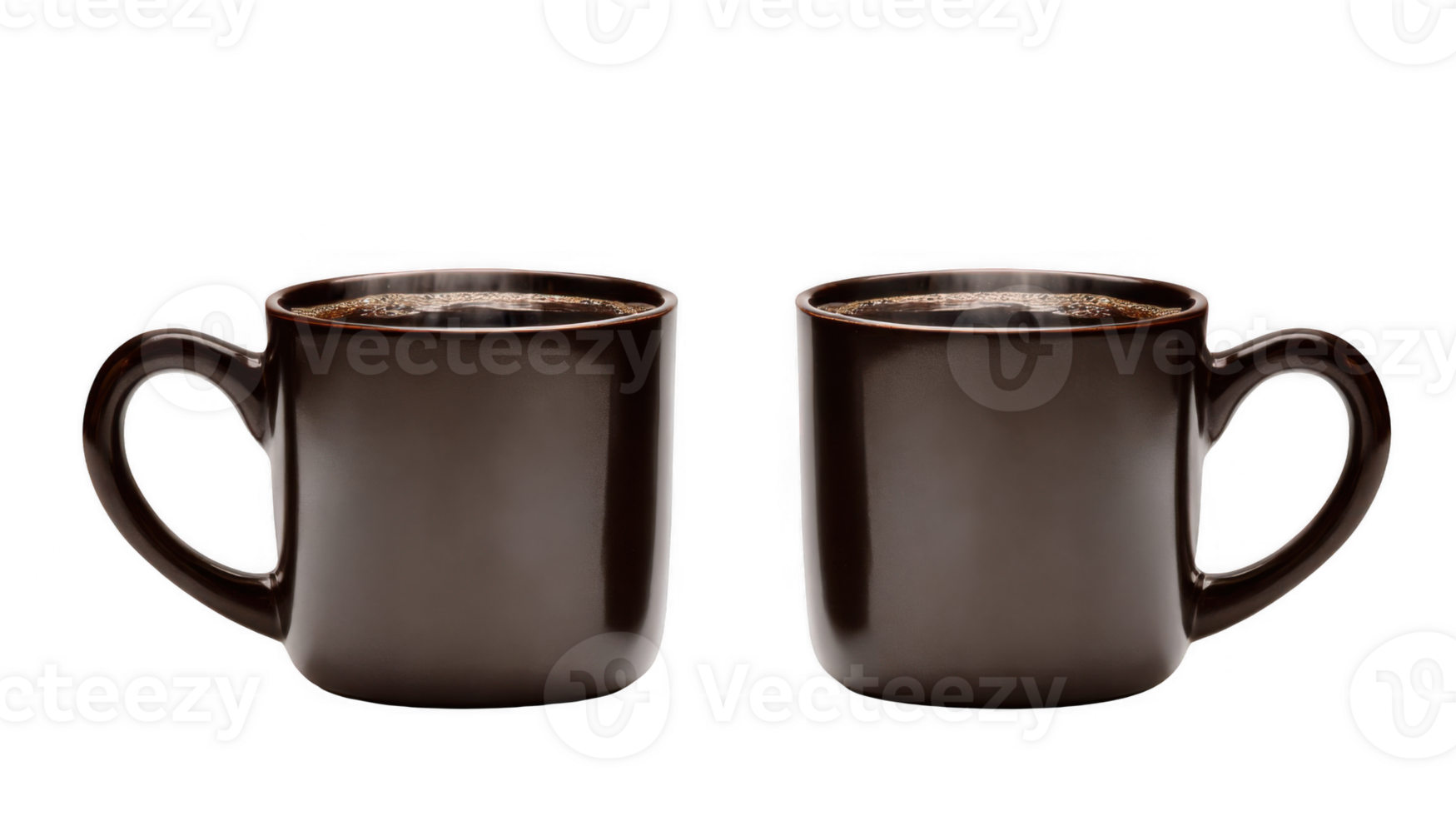 Two steaming mugs of hot coffee on transparent background png
