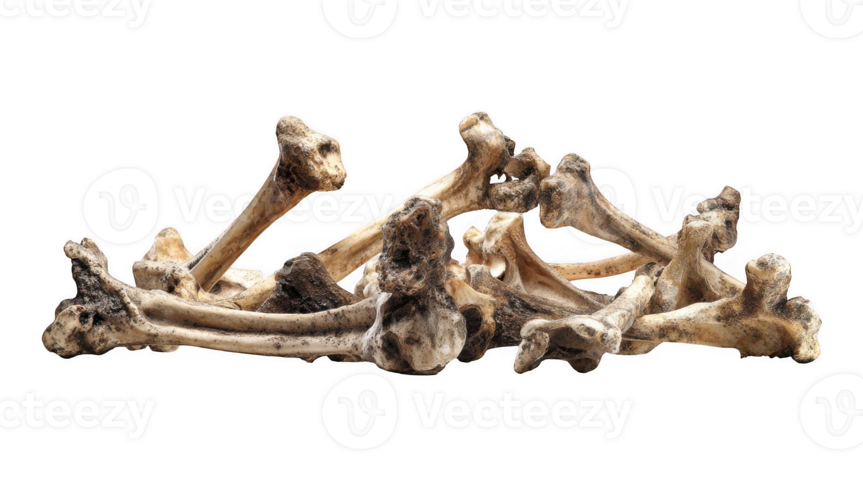 Pile of dirty animal bones isolated on transparent background png