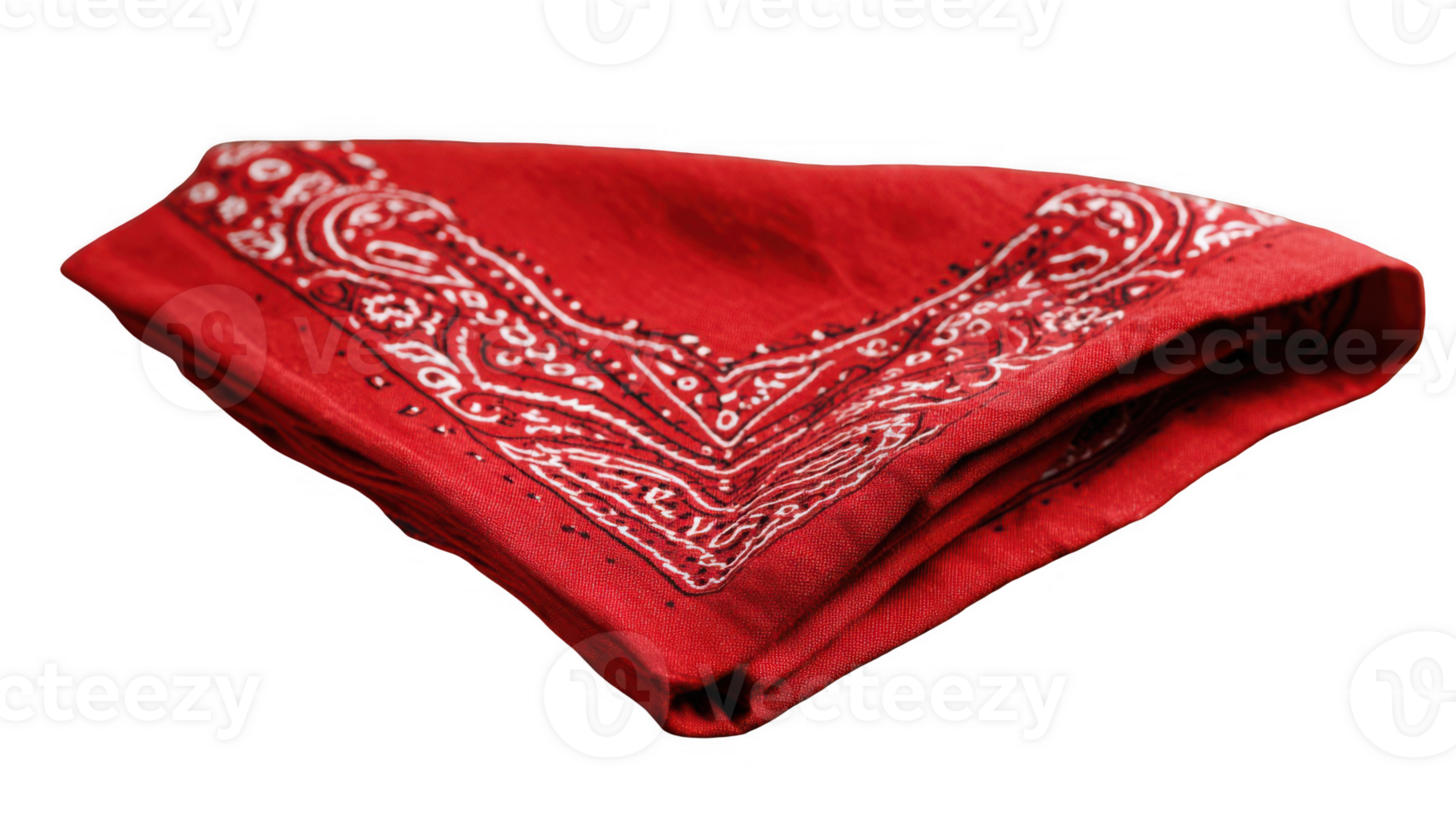 Folded red bandana with paisley pattern on transparent background png