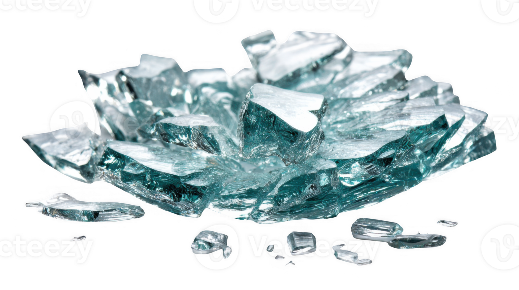 Pile of broken glass shards with transparent background png