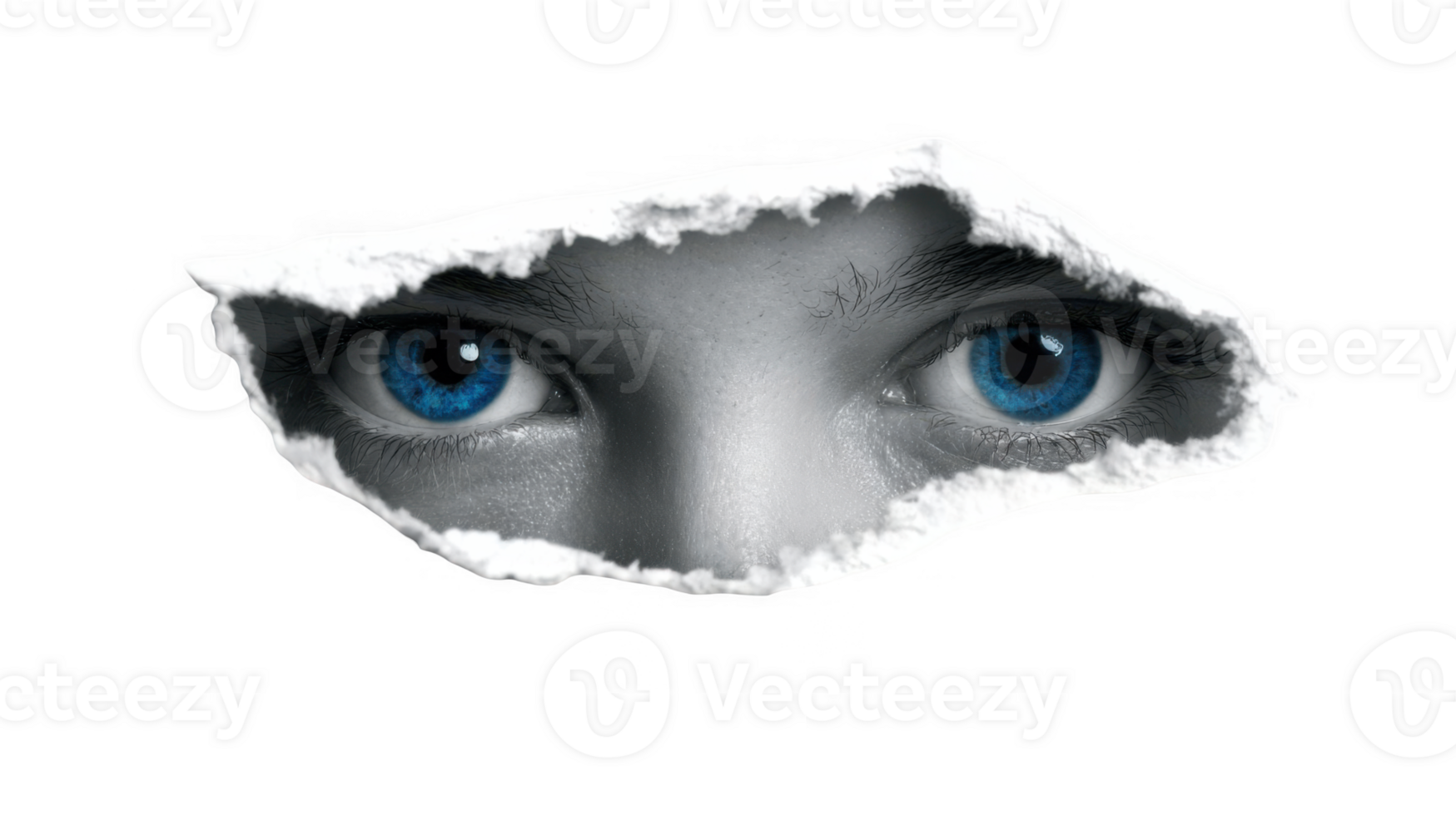 Bright blue eyes lurking in shadows with transparent background png