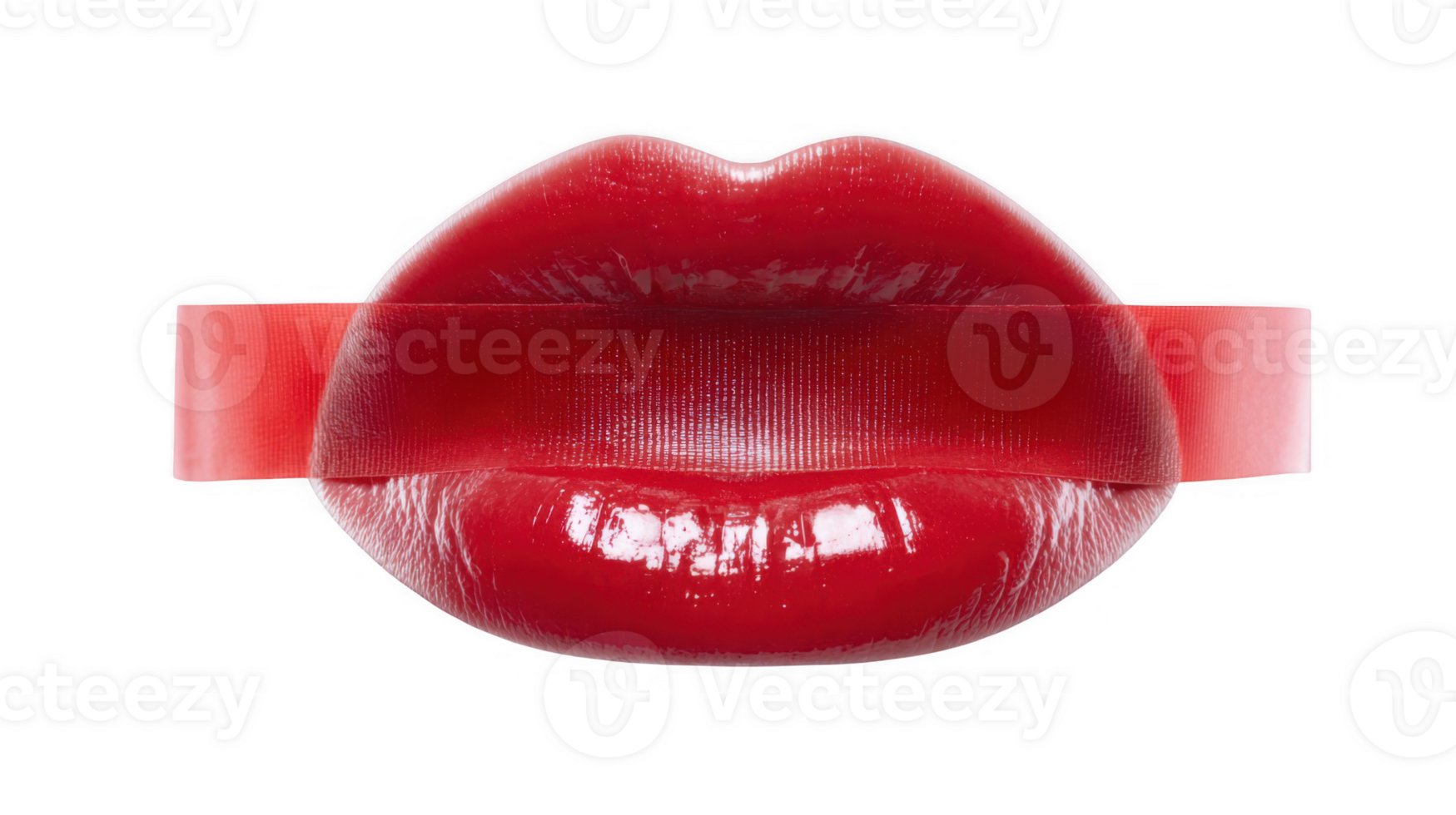 Red lips sealed with red tape on transparent background png