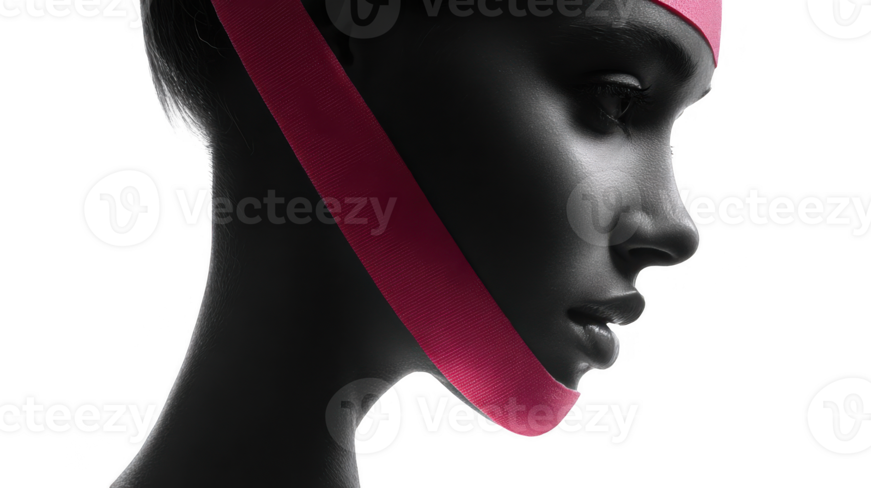 Profile silhouette showcasing skin treatment with lifting patch on transparent background png