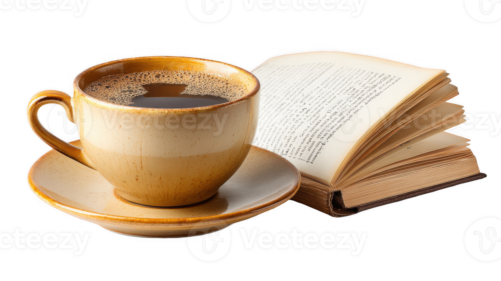 Cup of coffee enjoyed while reading a book on transparent background png