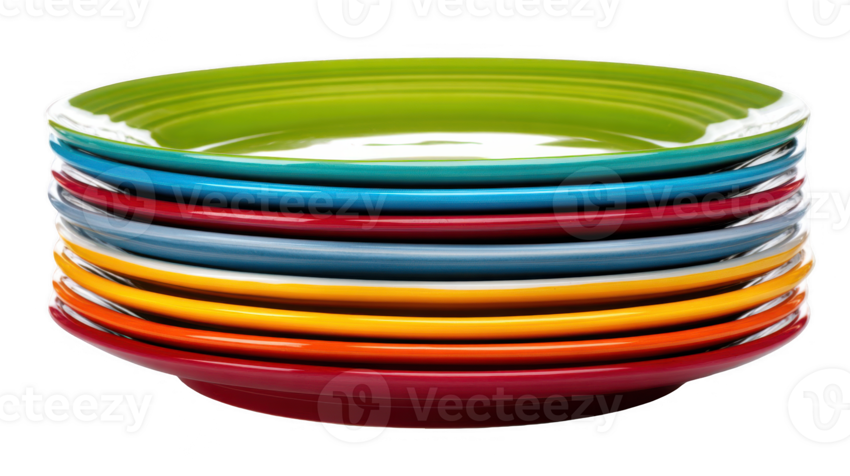 Stack of colorful dessert plates on transparent background png