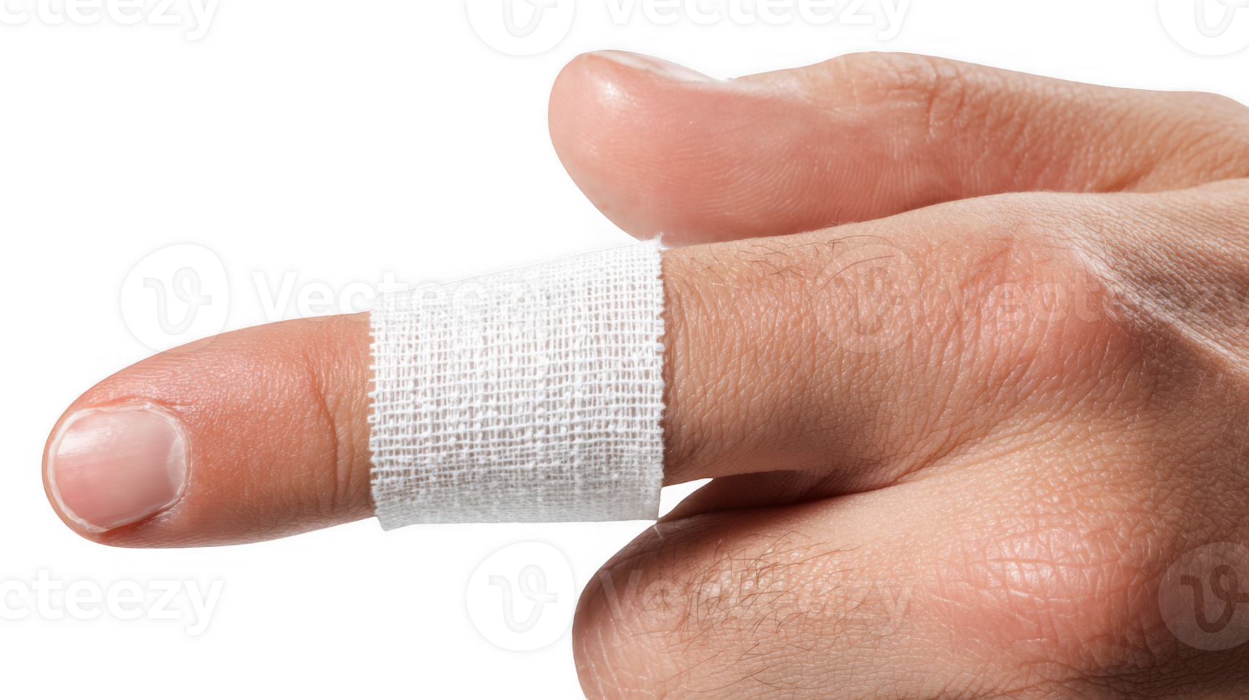 Bandaged finger on transparent background, applying first aid tape for injury png