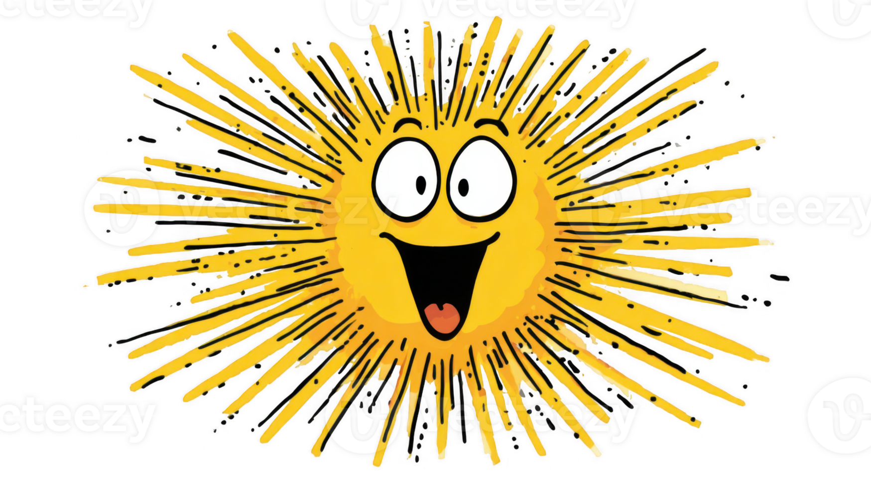 Joyful cartoon sun shining with transparent background png