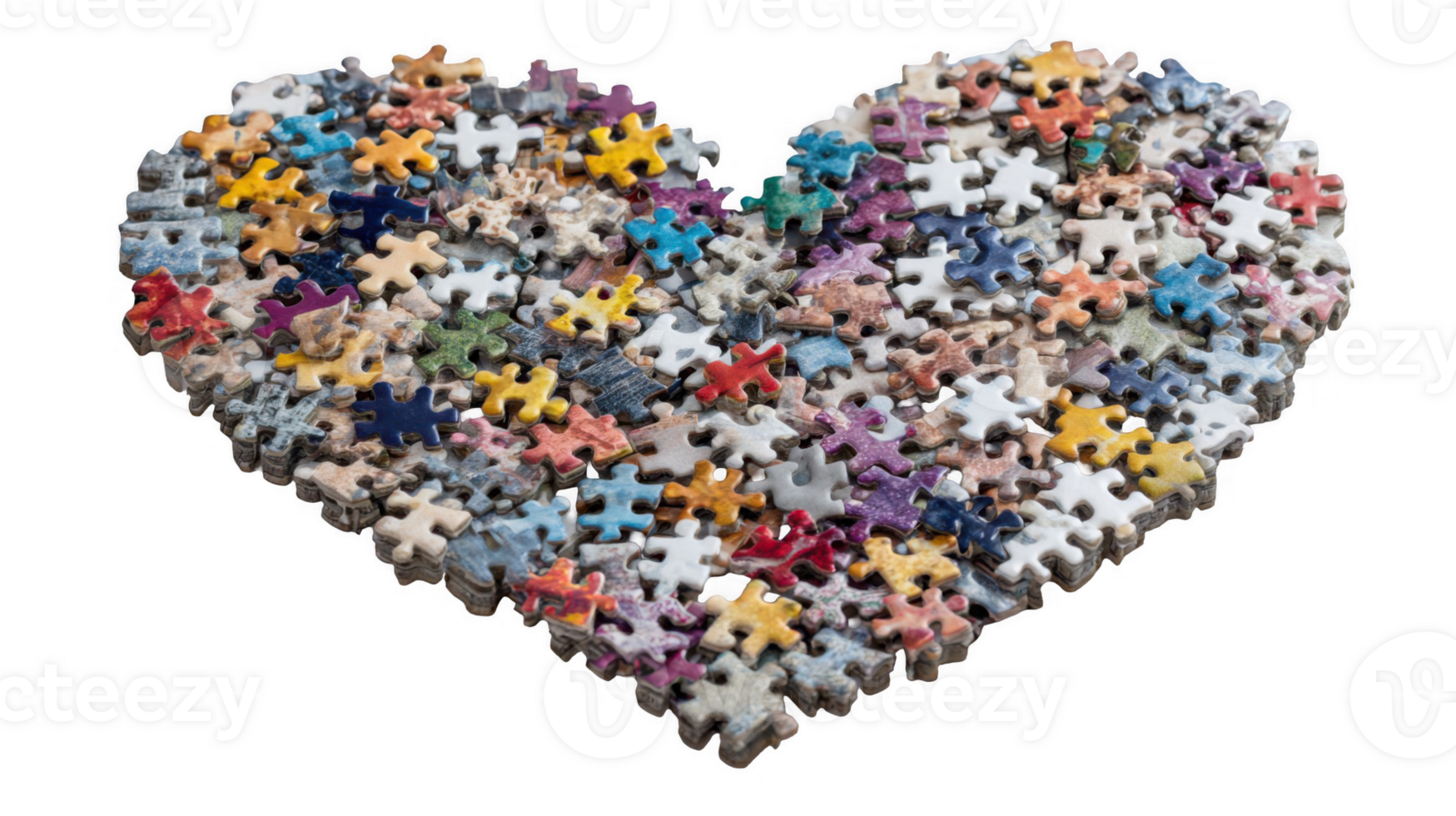 Colorful puzzle pieces forming a heart shape on transparent background png