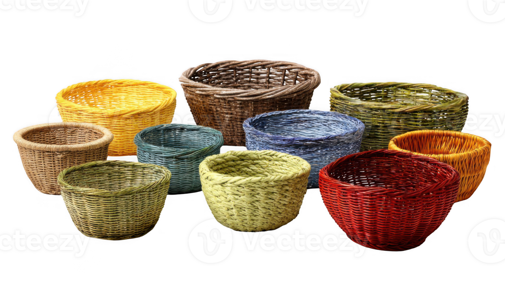 Colorful wicker baskets isolated on transparent background png