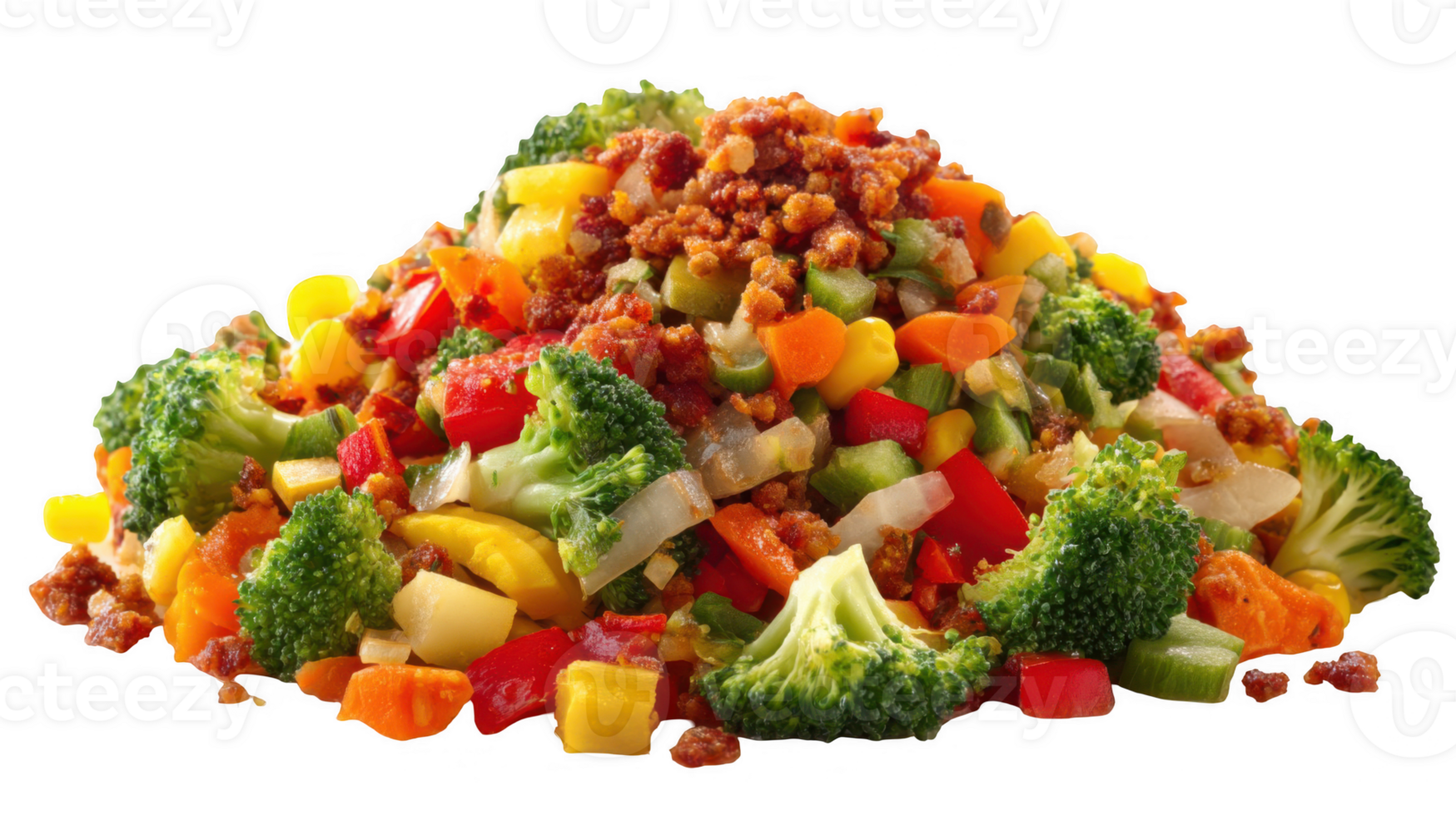 Colorful mixed vegetables with browned topping on transparent background png